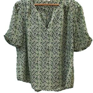 Milano green/navy blouse. Short sleeved. Size XL (no size tag). Flowy fabric.